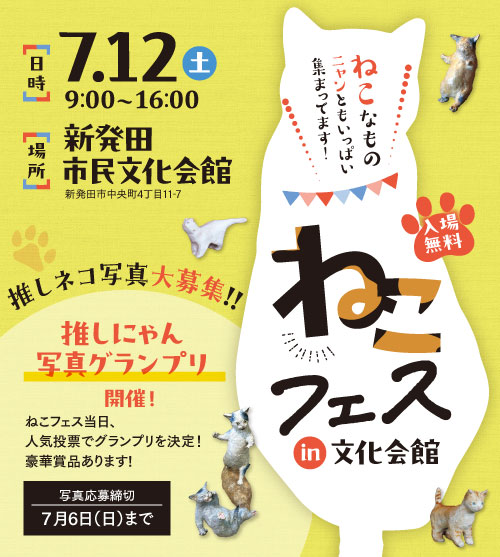 「推しネコ写真」大募集中!! ねこフェス in 文化会館　7月12日(土)開催！